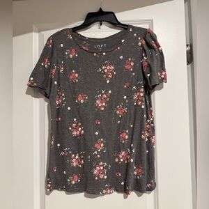 LOFT Floral Short Sleeve Top in Charcoal